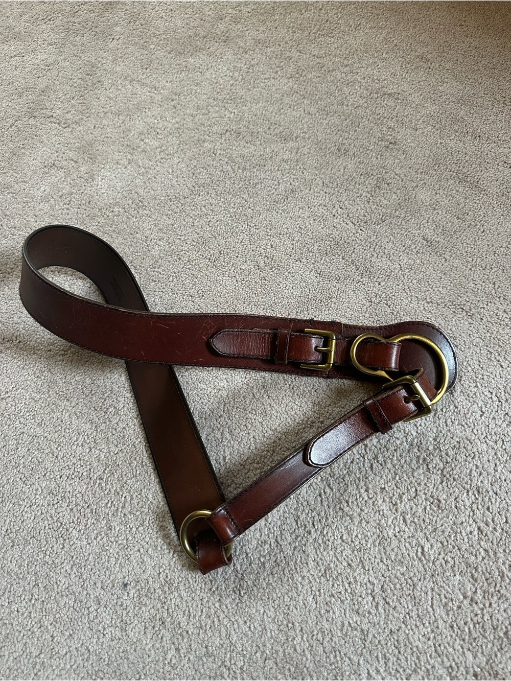 Ralph Lauren Equestrian Belt Brass Hoof Pick Buckle Brown Leather
